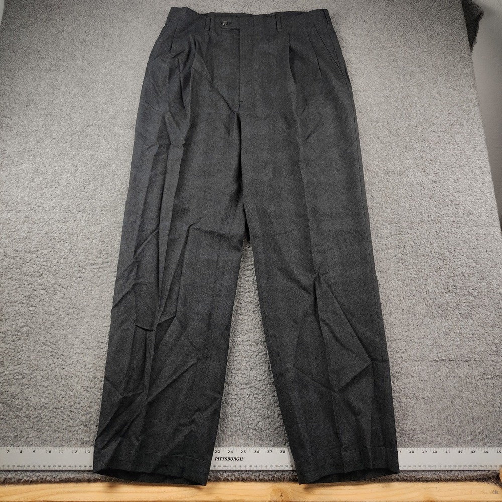 Burberrys Dress Pants Mens 34x31 Pleated Charcoal Grey EUC